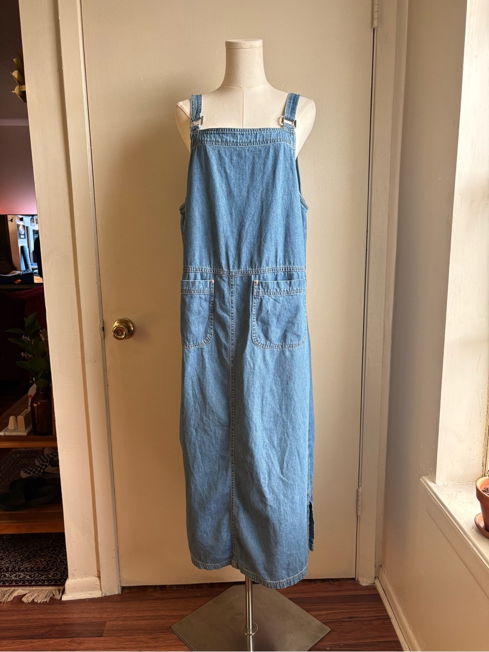 vintage blue denim sleeveless maxi dress
